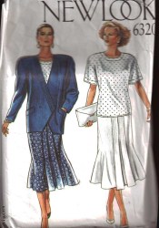 6320 NEW LOOK  ANGLE JACKET, SHORT SLEEVE TOP, PLEAT SKIRT PATTERN 8-18 UNCUT